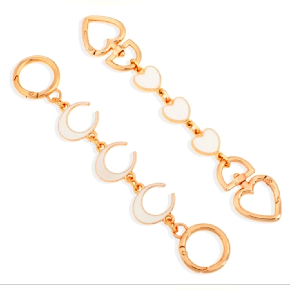 Purse Strap Extenders Gold Chain White Heart & Moon 2 Pc Set